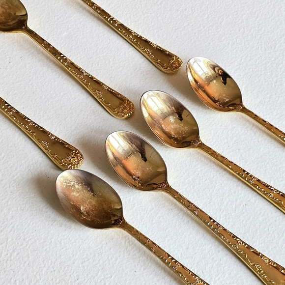 Vintage Wm. Rogers & Son China Gold Plated Enchanted Rose Teaspoons Set of 7 - Picture 10 of 16